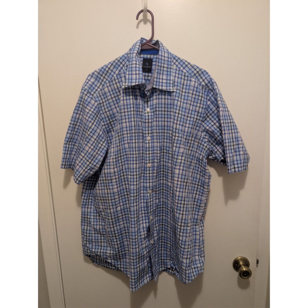 Tailorbyrd Men's Blue Plaid Short Sleeve Button Down Dress Shirt Size XL